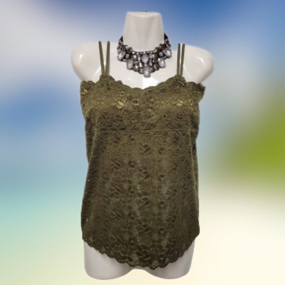 Olive Green Tank Top Lace Camisole SIZE M - Stretchy Top -  NEW - Picture 1 of 8
